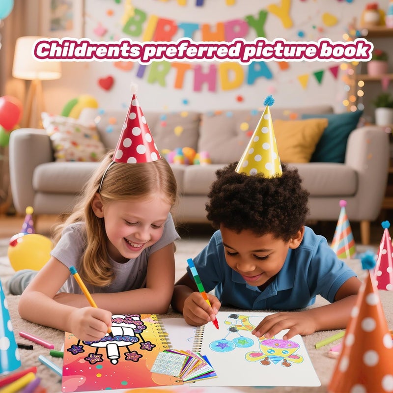 NaTuGi Foil Art Fun for Kids - Happy Birthday Theme Arts and Crafts Kits，Kids Fun Art Supplies ，Creative Birthday Gift ，Travel Toys，Suitable for Girls and Boys Craftikit (Happy Birthday) - Image 2